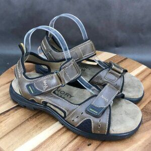 St. John's Bay Brown Faux Leather Memory Foam Hook and Loop Sandals Mens Size 9